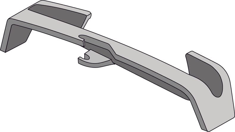 A digital illustration of the W&H motor holder for Piezomed SA-320, Plus, and Classic models—a gray cradle with two flat ends and a hooked middle section to attach to an irrigation pole.