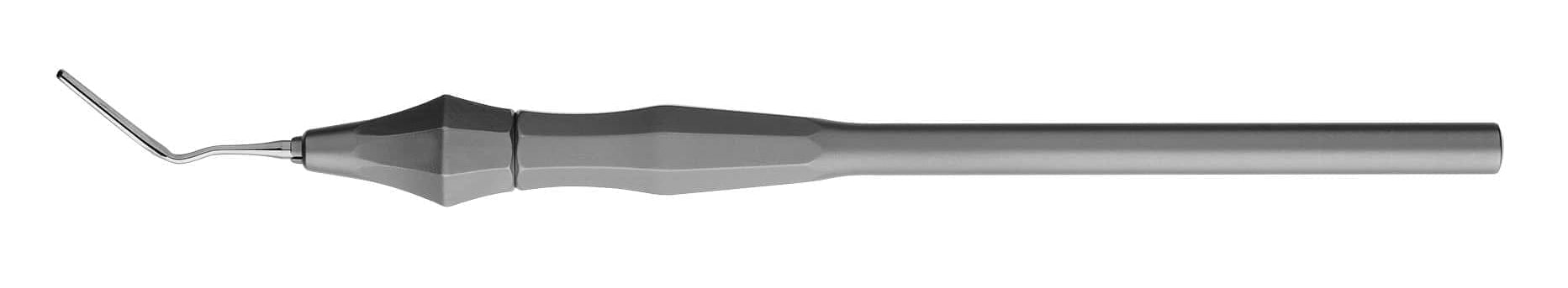 The Hu-Friedy Int Periotome Kit is a metal dental instrument with a long handle and thin, angled tip, designed for dental procedures and shown against a white background.