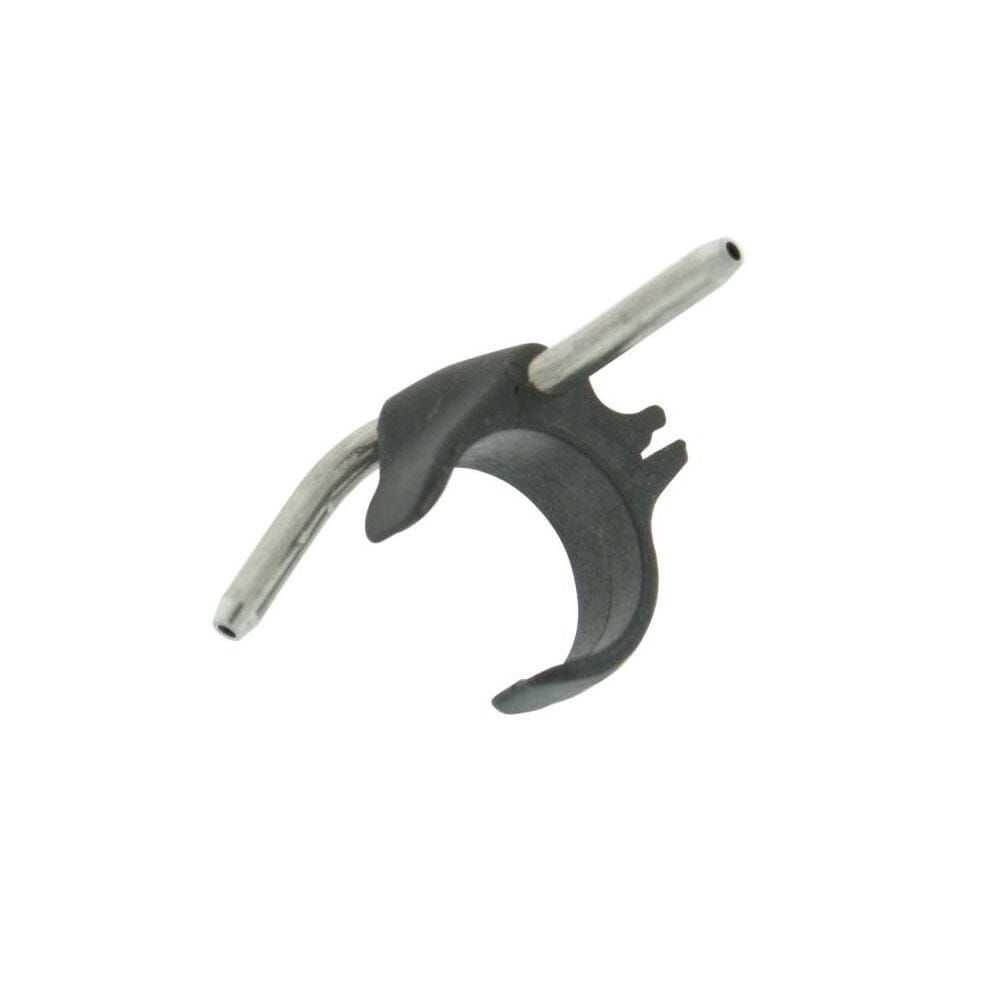 A compact, curved black plastic irrigation clip with a bent metal rod for optimized coolant delivery, designed for W&H Surgical & Implant Handpieces by W&H, shown on a white background.