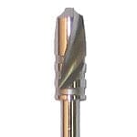 Close-up of a Dentech Twist Drill – Internal Cooling, a cylindrical, spiral-fluted implant osteotomy drill by Dentech, designed for precise site preparation and shaping during dental procedures.
