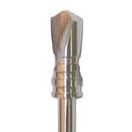 Close-up of a Dentech Twist Drill – Internal Cooling, a metal dental instrument with a flat, angled tip used in implant osteotomy site preparation and precise dental procedures.