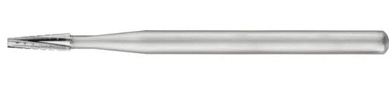 The SS White FG/RA Flat-End Cross-Cut Tapered Fissure Carbide Burs, surgical length and sterile (700–703, Pkg/5), are precision tools for grinding or shaping in metalworking or woodworking applications.