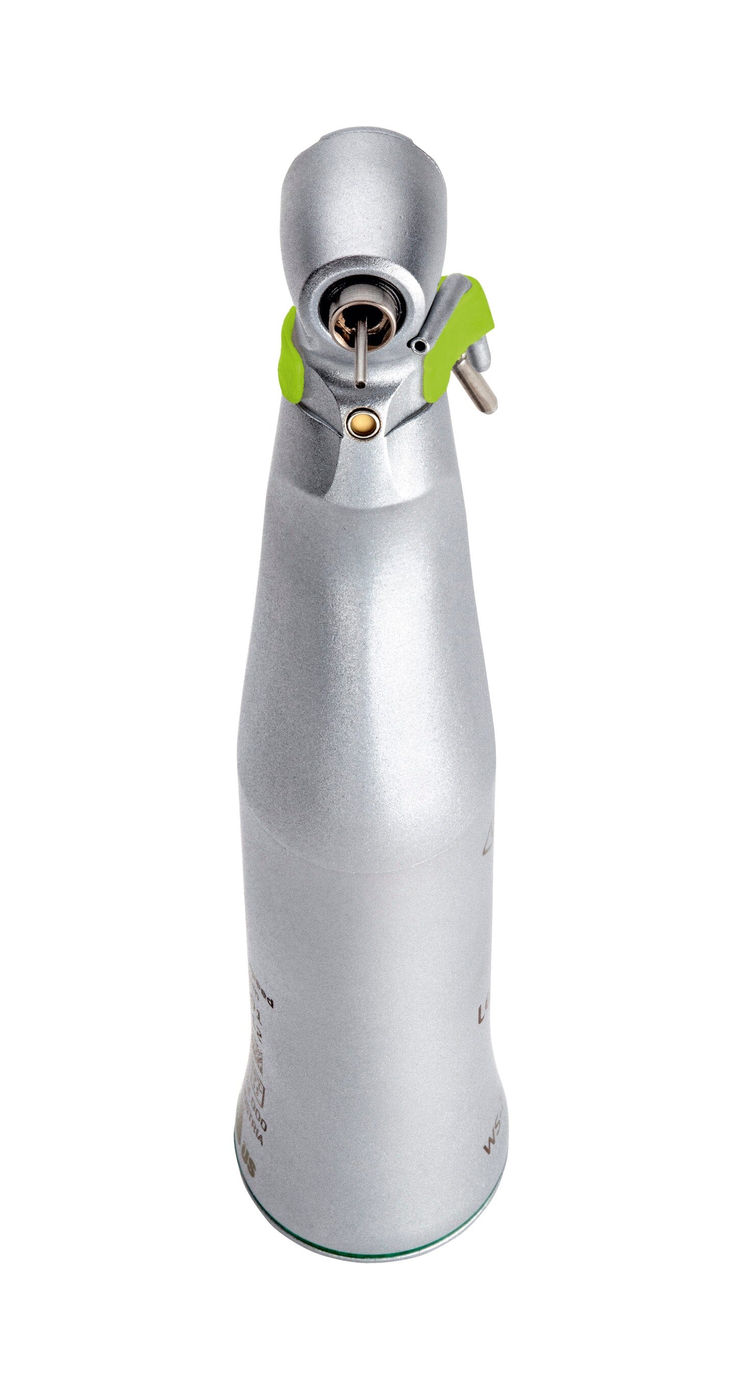 A silver dispenser with a green lever and metal nozzle, standing upright on white, mirrors the sleek design of the W&H Implantmed Classic Implant Motor Set with Handpiece and Accessories.