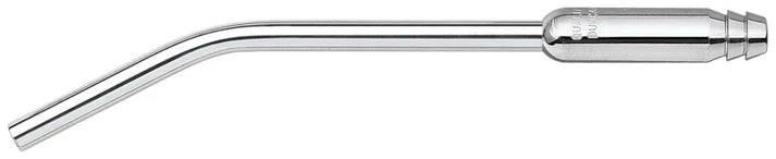 The Quality Aspirators Surgical Aspirator Large Bore – 5.0 mm features a stainless steel, bent tube with ridged HVE connector, designed for high-volume fluid removal during dental procedures.