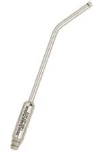 The Quality Aspirators Surgical Aspirator, 4.0mm with Tissue Relief Slot, features a slightly curved stainless steel tip and wider handle for efficient fluid removal during dental procedures.