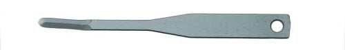 The Surgistar Micro Miniature Scalpel Blades – Malleable by Surgistar feature a flat, metal design with a slanted tip and hole, resembling a handleless flathead screwdriver—perfect for periodontal or endodontic microsurgery.