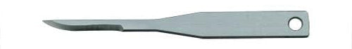 The Surgistar Micro Miniature Scalpel Blades – Malleable by Surgistar feature a narrow, curved metal blade and flat handle with end hole, ideal for precise cutting in endodontic or periodontal microsurgery.