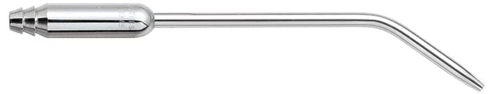 The Surgical Aspirators - HVE Compatible by Quality Aspirators are stainless steel suction tips with a slightly curved, tapered end, designed for dental procedures or surgical aspiration to remove fluids from the mouth.