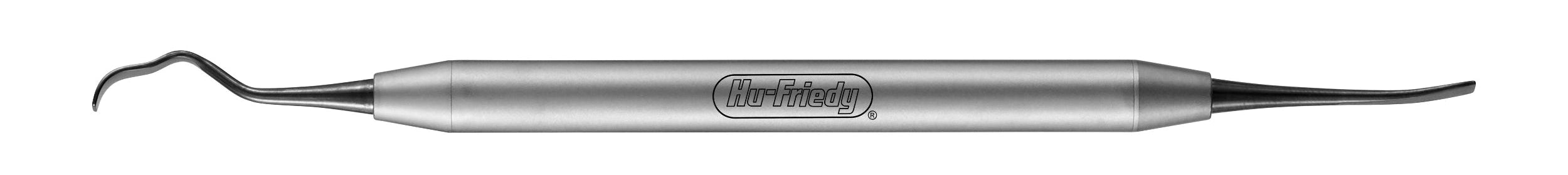 The Hu-Friedy 13K/TG Curette/Chisels is a metal dental tool with curved tips on both ends, designed for cleaning teeth. It has a cylindrical handle featuring the Hu-Friedy logo and offers precise periodontal curette performance.