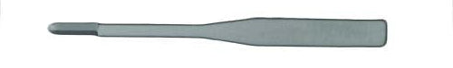 The Surgistar Micro Miniature Scalpel Blades – Non-Malleable by Surgistar are single metallic tools with wide rectangular handles tapering to narrow, rounded tips and feature a slim blade, shown from top and side views on a white background.
