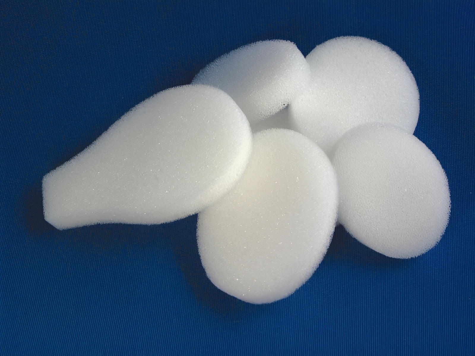 Picture of all available C-sponge shapes against a blue background