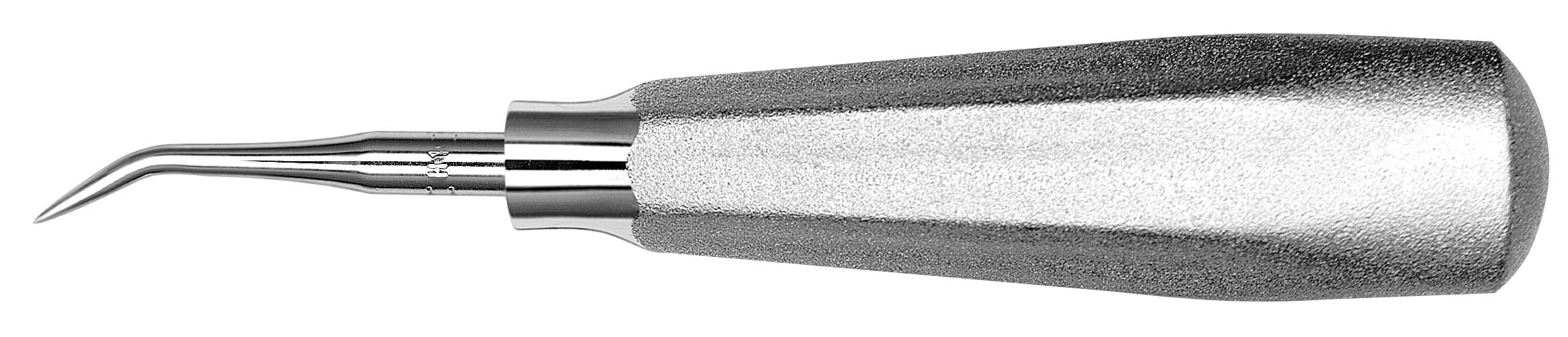 The Hu-Friedy Cogswell Elevator features a textured, ergonomic handle and a curved, pointed tip, making it ideal for tooth extraction procedures.