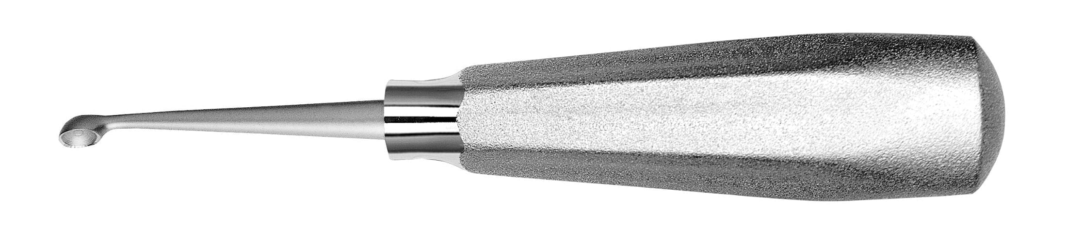 The Hu-Friedy Dr Jovanovic Bone Scoop, a stainless steel dental elevator with a textured cylindrical handle and small curved tip, used for bone grafting during tooth extraction, is displayed on a white background.