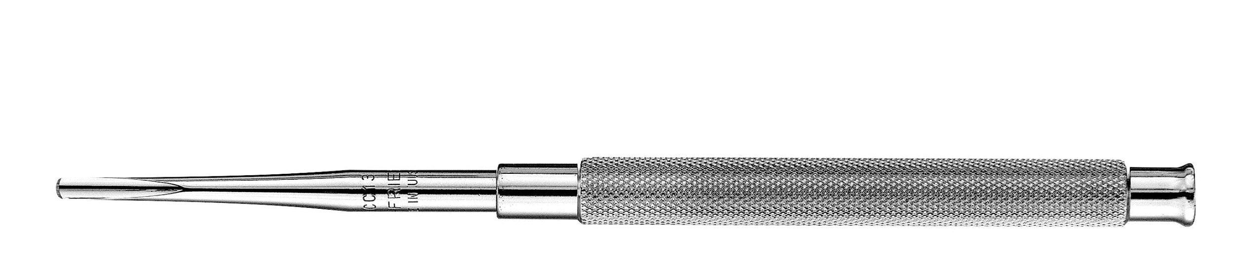 The Hu-Friedy Chandler Bone Gouges by Hu-Friedy, featuring a textured grip, tapered tip, and engraved measurement markings for precise work, are shown against a white background.