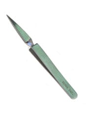 The Xemax Cusp-Lok Placement Instruments feature a pointed, sharp metal blade and flat green handle, perfect for detailed cutting or aiding in orthodontic bracket placement.