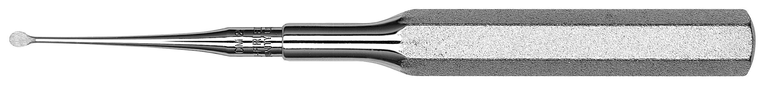 A close-up of a Hu-Friedy Molt SE Surgical Curette from the CM2–CM6 Series, featuring a textured metal handle and small round abrasive tip, ideal for tooth socket debridement or use with other Hu-Friedy dental instruments.