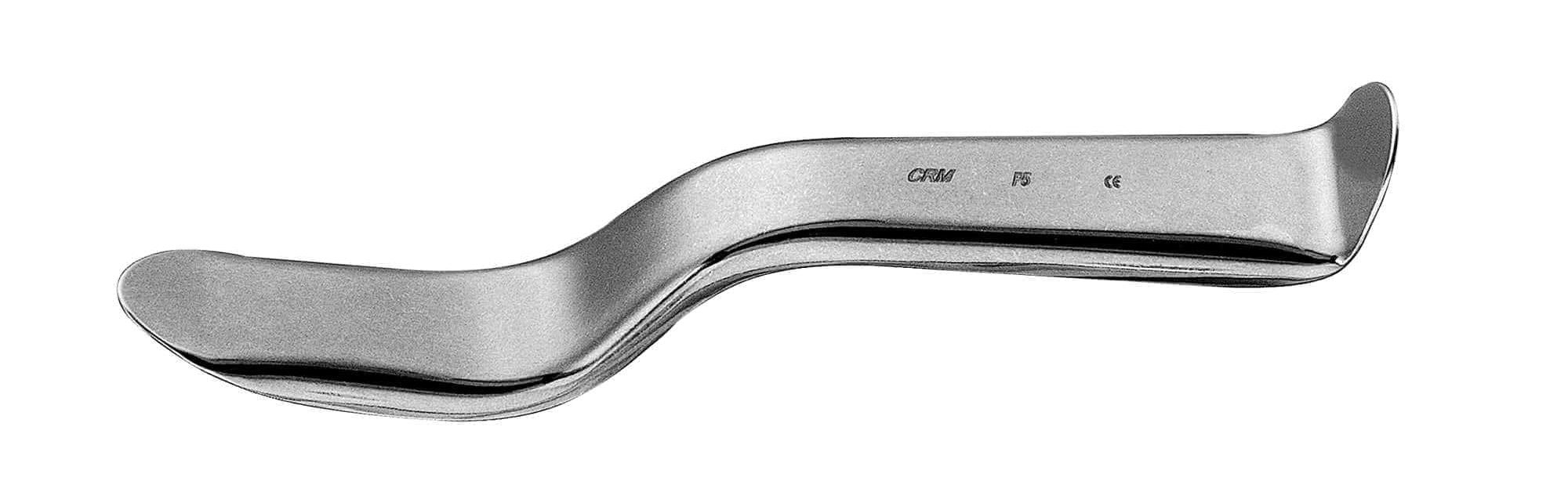The Hu-Friedy Retractor U of Minnesota is a stainless steel surgical instrument with a curved, angled blade and flat ends, ideal for dental or surgical use, shown on a white background.