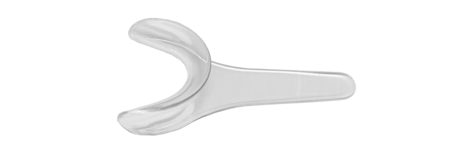 The Hu-Friedy Plastic Cheek Retractors by Hu-Friedy are clear dental retraction tools with handles, commonly used in dentistry, shown against a plain white background.