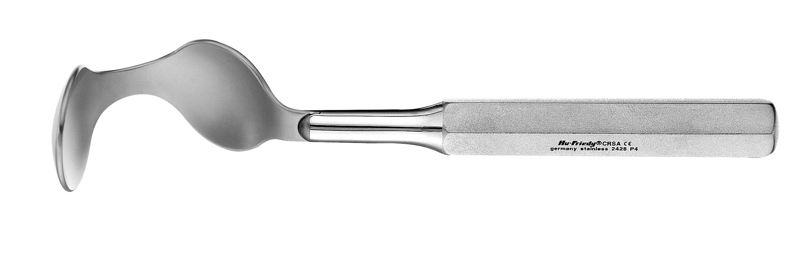 The Hu-Friedy Shuman Retractor by Hu-Friedy is a surgical-grade stainless steel instrument with a hexagonal handle and a flat, curved blade, commonly used as a cheek retractor in oral surgery.