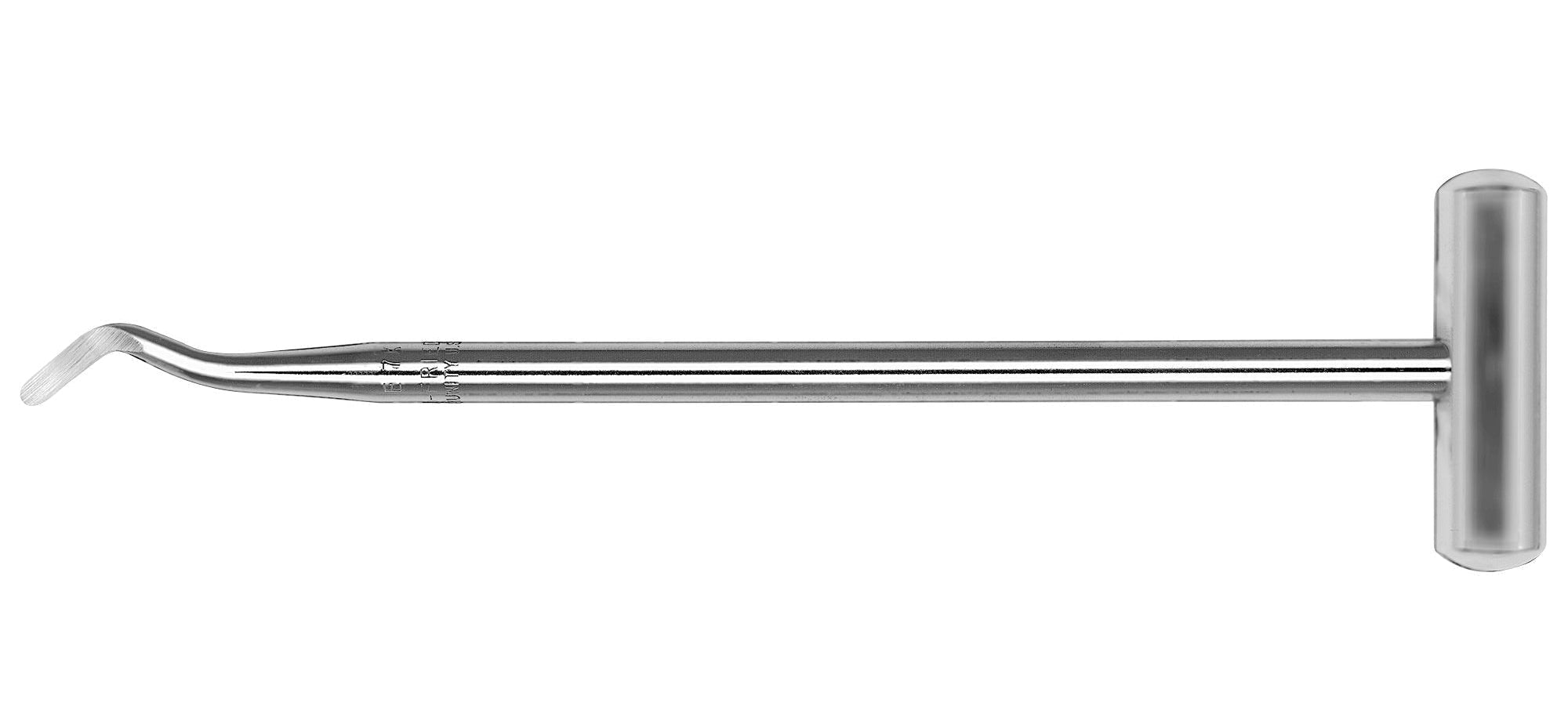 The Hu-Friedy Potts T-Bar Elevators by Hu-Friedy feature a metallic, T-shaped handle and curved tip, and are commonly used by dentists for examinations, procedures, and third molar extractions.