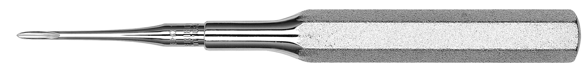 A close-up of the Hu-Friedy Howard Single Ended (SE) Root Tip Pick by Hu-Friedy shows its textured grip handle and rounded, slightly elongated tip on a white background.
