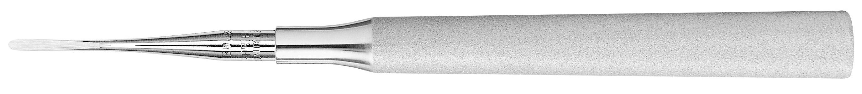 A close-up of the Hu-Friedy Warwick-James Elevators, featuring a fine tip and smooth, light gray handle, showcases the instrument's precision against a white background.