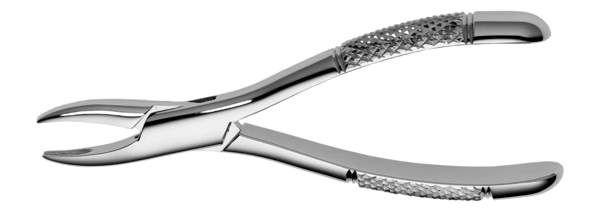The Hu-Friedy Standard Pediatric Extraction Forceps, made of shiny stainless steel with textured handles for primary tooth extraction, is displayed against a white background.