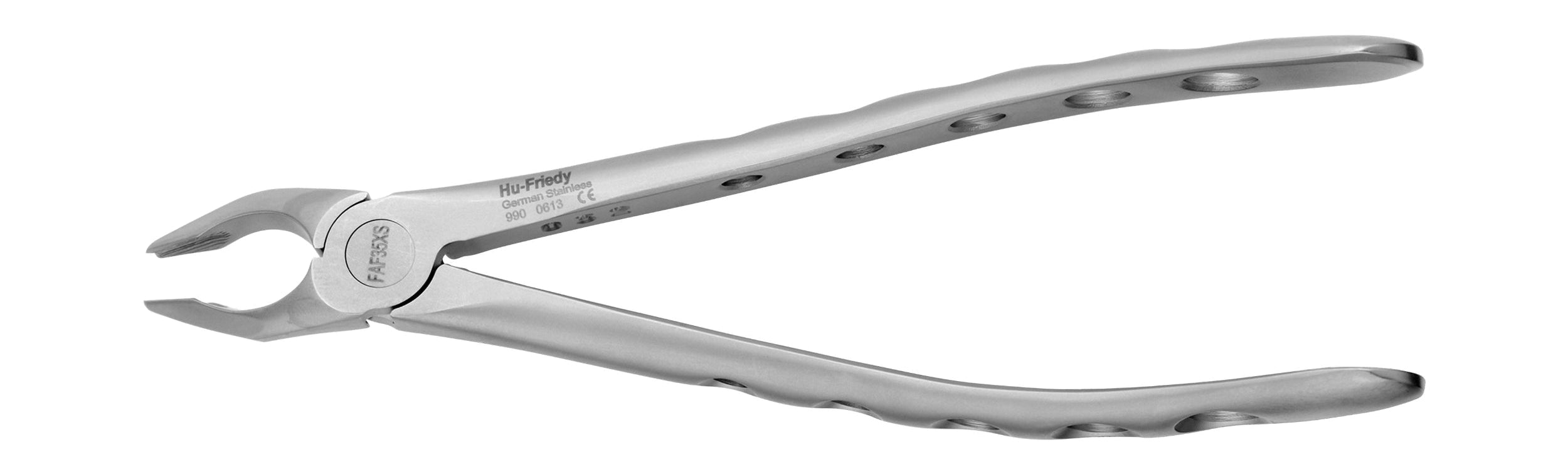 The Hu-Friedy Atraumair Extraction Forceps – Upper Arch features grooved, ergonomic handles and a beak-shaped tip for atraumatic upper tooth extractions.