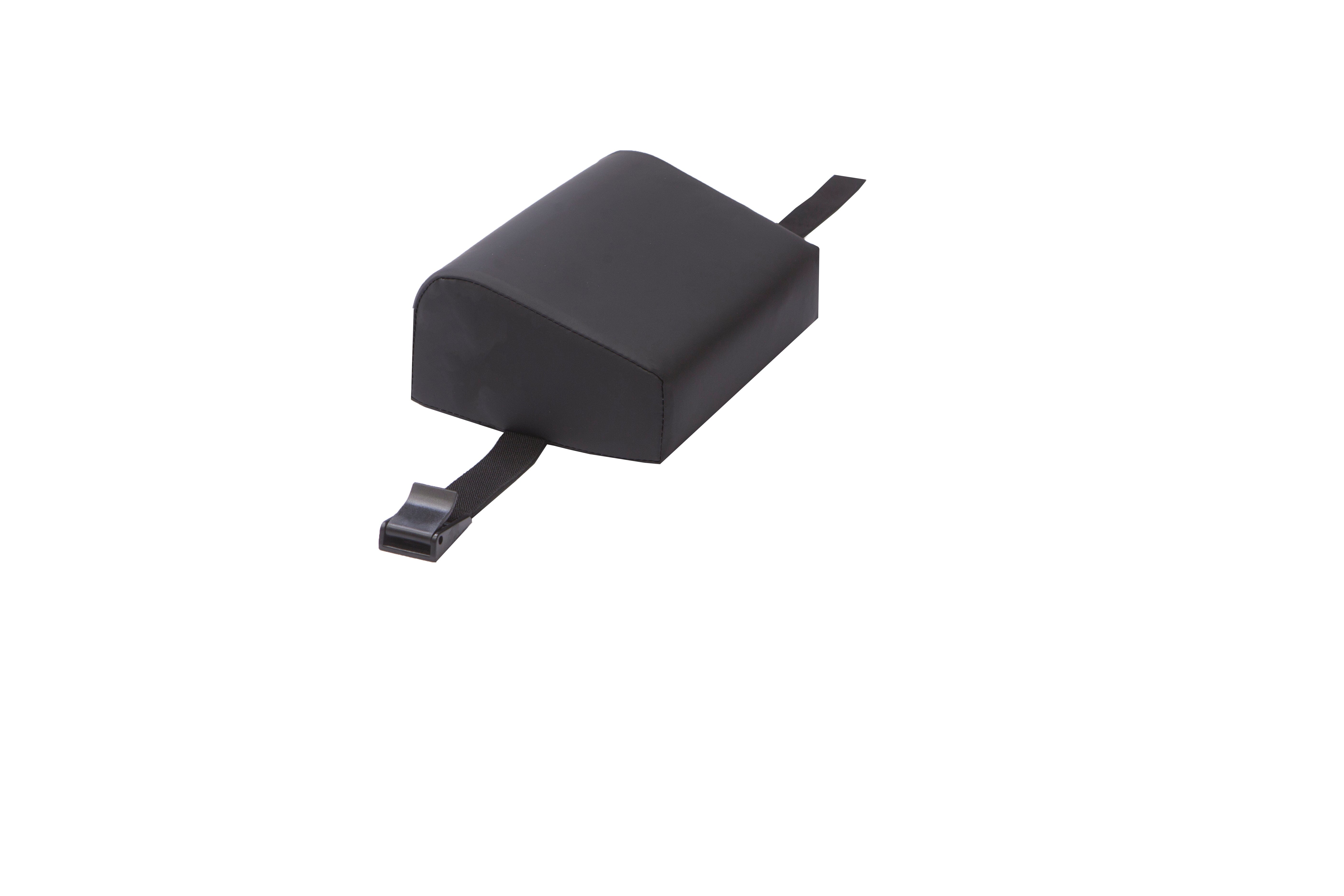 The Mediposture 4" Classic Memory Headrest by Mediposture is a black, rectangular memory foam headrest with a strap, designed for dental patient comfort and shown on a white background.