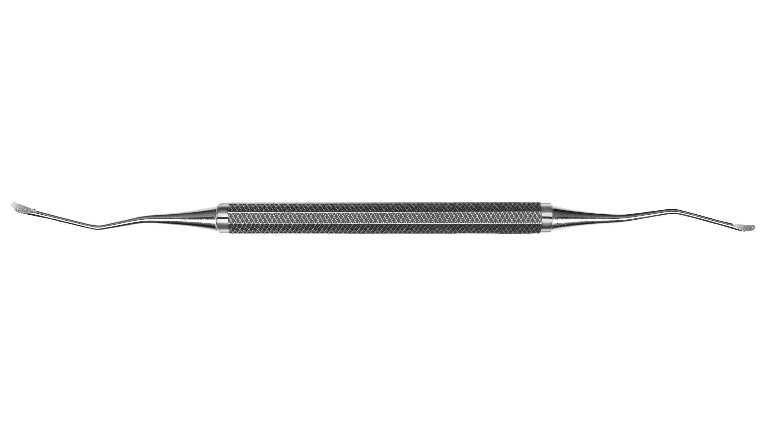 The Hu-Friedy #912 Sinus Curette by Hu-Friedy is a metal dental instrument with a textured grip and dual angled, flat tips for sinus lift procedures.