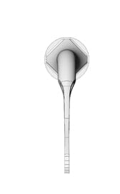 A black and white technical drawing of a W&H Piezomed Bone Surgery Tip by W&H, viewed from the front to display the instrument's bell-shaped opening and part of its tubing in vertical orientation on a white background—reminiscent of detailed illustrations commonly used in oral and maxillofacial surgery to depict precise instruments for atraumatic bone cutting or piezoelectric bone surgery.