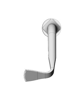 3D rendering of the W&H Piezomed Bone Surgery Tips by W&H, featuring a wall-mounted design with a curved handle and a textured, flat end, viewed from the side on a white background—ideal for use in environments such as oral and maxillofacial surgery suites where safe support is essential.