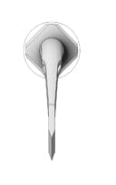 Top view of a 3D model resembling a bird’s head with a long beak, enclosed in a circular outline and set against a white background—an abstract representation often seen in oral and maxillofacial surgery to illustrate innovative tools such as the W&H Piezomed Bone Surgery Tips by W&H for atraumatic bone cutting.