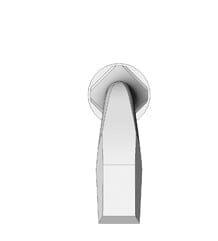 A 3D-rendered image shows the W&H Piezomed Bone Surgery Tip, a geometric and symmetrical instrument with a rounded base and a curved, tapering handle, viewed from above against a white background. This specialized tool by W&H is designed for atraumatic bone cutting in oral and maxillofacial surgery.