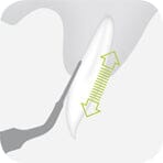 The W&H Piezomed Extraction Tips from W&H utilize piezoelectric ultrasound to clean between teeth, shown with a green double-headed arrow indicating back-and-forth motion.