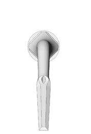 A simple, monochrome illustration of a wall-mounted lever handle, viewed from the front with a rounded base plate and straight, tapered lever—designed to represent the atraumatic tooth extraction and bone preservation of W&H Piezomed Extraction Tips.