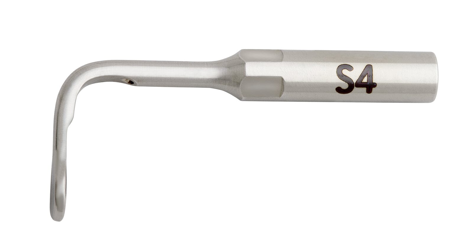 The W&H S4 tip for Piezomed is a metal dental tool with a smooth, 90 degree angled S4 paddle tip and "S4" engraved on its cylindrical handle, designed for sinus surgery, shown on a white background.