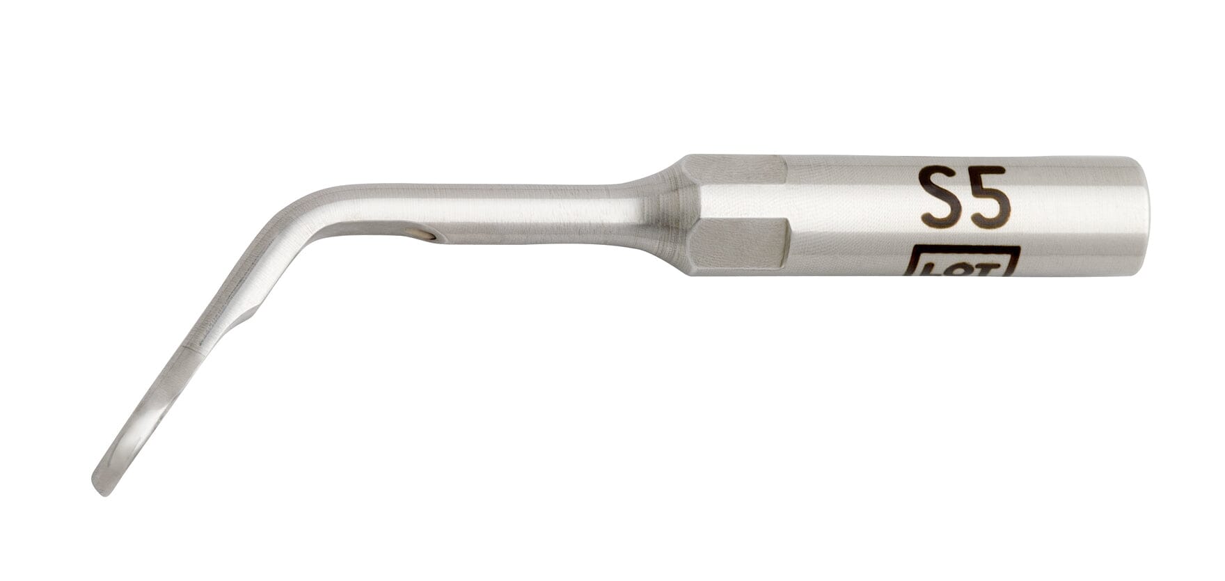 The W&H S5 tip for Piezomed is a metal dental tool with a smooth, 60 degree angled S5 paddle tip and "S5" engraved on its cylindrical handle, designed for sinus surgery, shown on a white background.