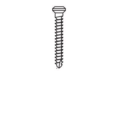 Black and white drawing of a single Meisinger Khouri Micro Bone Screw—featuring a hexagonal head and sharp, pointed threaded body—positioned vertically against a white background.