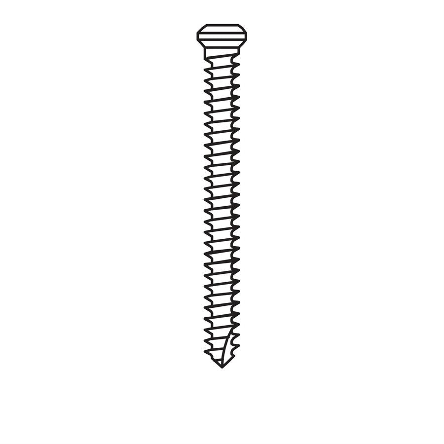 Black and white line drawing of a single Meisinger Khouri Micro Bone Screw with a flat head and sharp, tapered tip, shown vertically on a plain white background; sold as an individual pack of 3 by Meisinger.