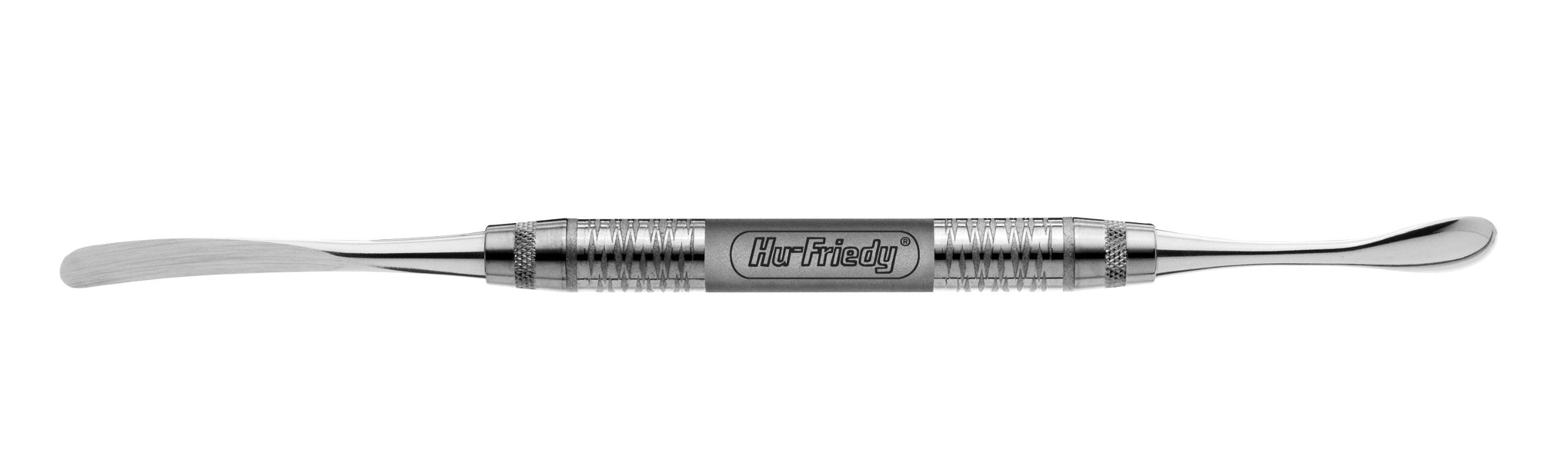 The Hu-Friedy P9/PA Double-Ended Periosteal Elevator features a curved tip and a rounded tip, ideal for mucoperiosteal elevation in oral surgery. The stainless steel instrument has "Hu-Friedy" engraved at the center.