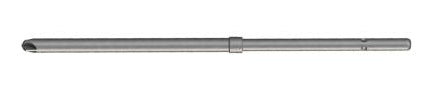 A cylindrical metal rod with a beveled left end, central raised ring, and two holes near the right end—the Osteogenics Pro-Fix Cruciform Driver Blade features a sterilizable design for use with Pro-Fix membrane screws.