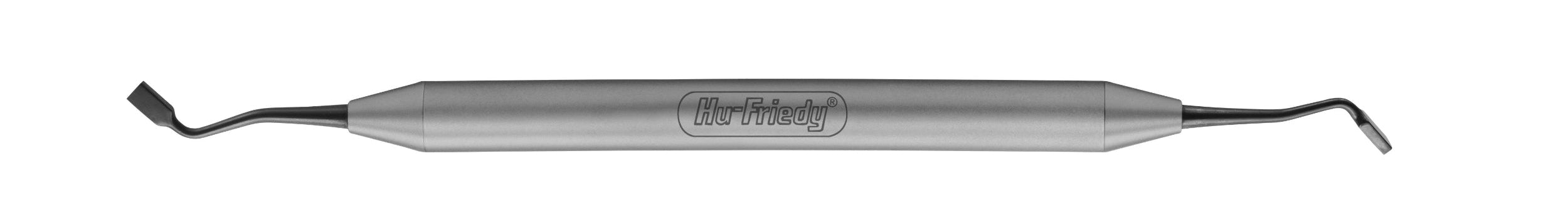 The Hu-Friedy Labanca Plugger is a surgical-grade stainless steel bone grafting tool featuring two angled, flat ends and a thick cylindrical handle, with the Hu-Friedy brand marked at the center.