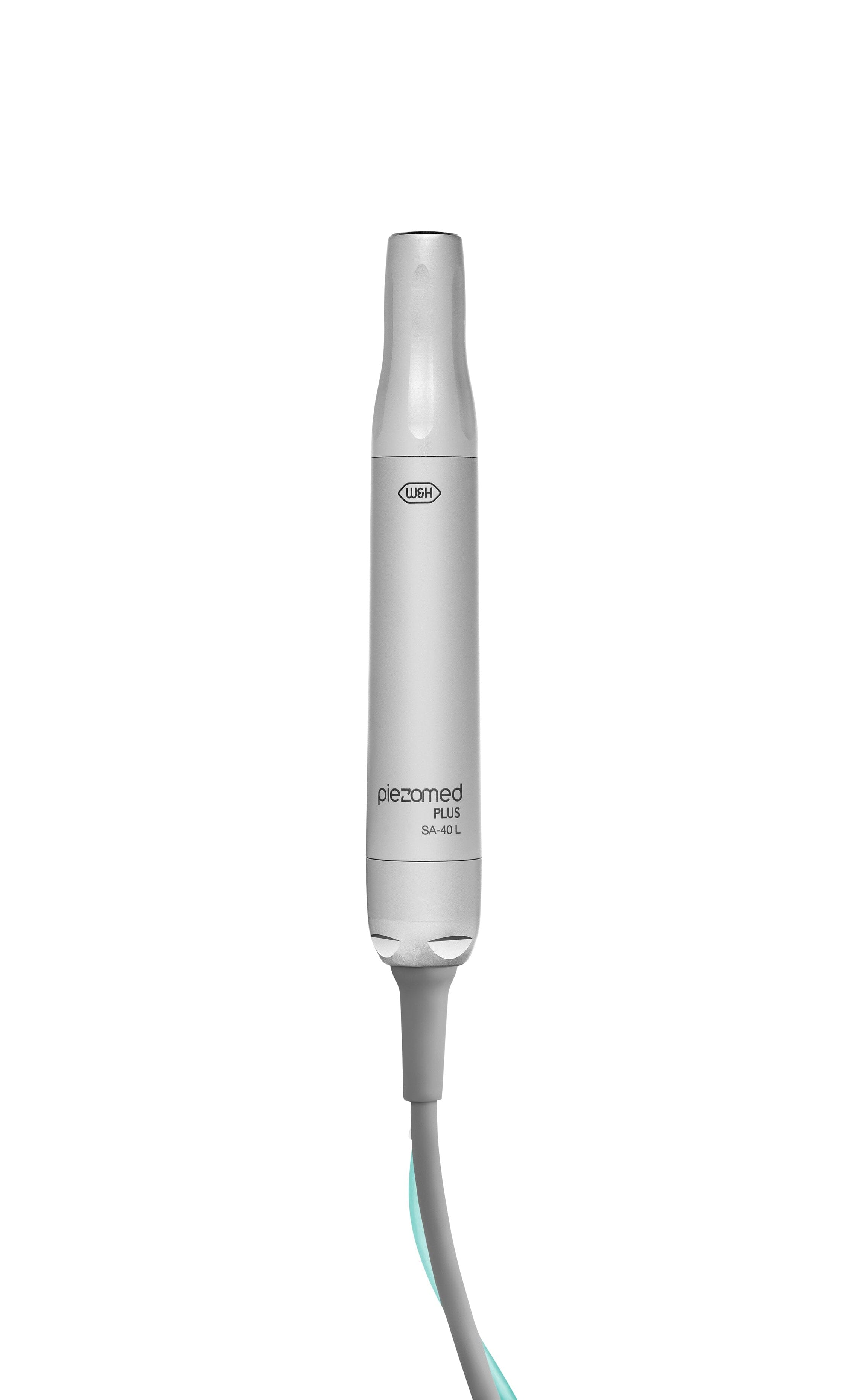 A white W&H Piezomed SA-40 L Handpiece with Cable, resembling a piezoelectric surgical instrument for ultrasonic bone surgery, is shown against a plain white background.