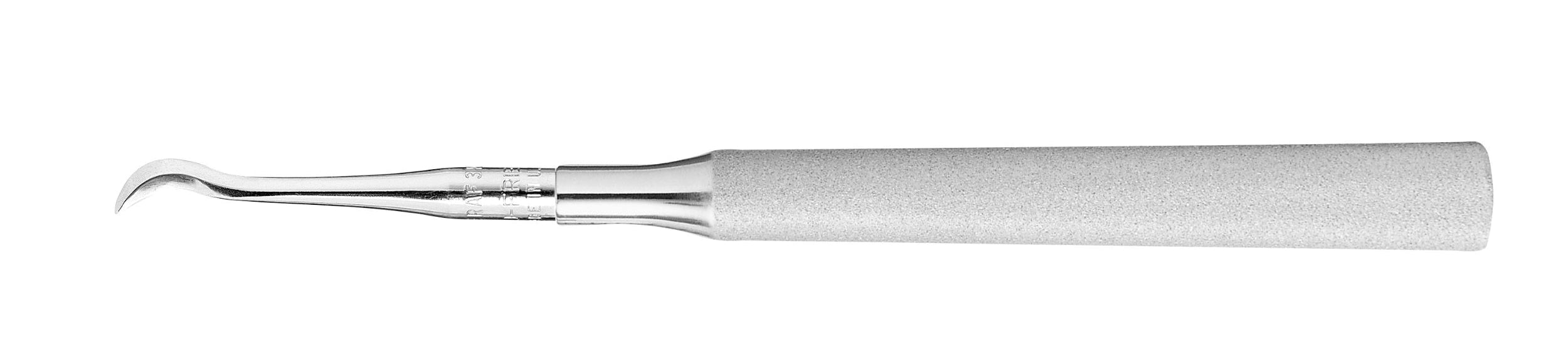 The Hu-Friedy RAF Root Tip Picks are stainless steel dental tools with curved pointed tips and textured handles, used in dental procedures for root tip removal. Features a white background.