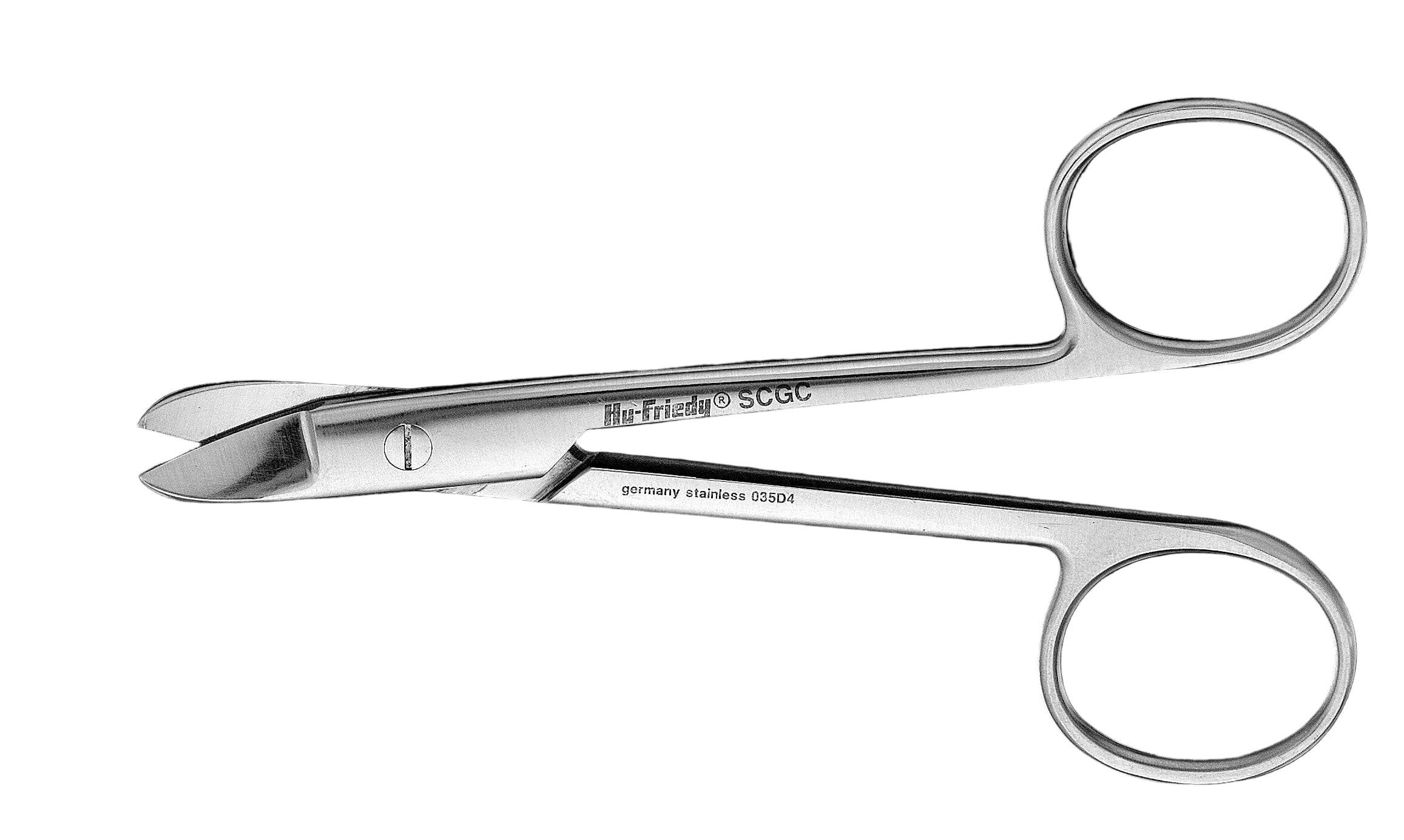 The Hu-Friedy Crown & Gold Scissors by Hu-Friedy feature stainless steel, angled blades and blunt tips, making them ideal for crown procedures or safely cutting bandages and dressings.