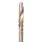 Close-up of Dentech Twist Drills – External Cooling, a precision implant osteotomy drill by Dentech, featuring spiral grooves and metallic finish, shown vertically against a white background.