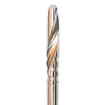 Close-up of Dentech Twist Drills – External Cooling, a precision implant osteotomy drill by Dentech, featuring spiral grooves and metallic finish, shown vertically against a white background.