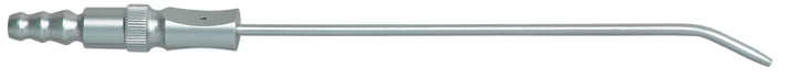 The Modified Frazier Surgical Aspirator – Short Bend by Quality Aspirators features a curved nozzle and ridged connector, suitable for surgical tubing or HVE, used in dental procedures for rinsing and drying.