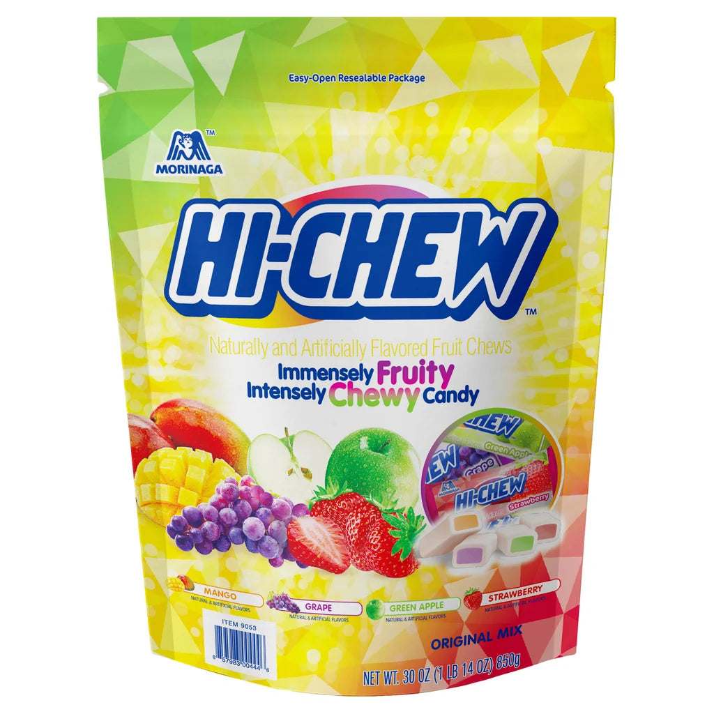 A vibrant resealable bag of Treat the Team — Candy Selection from Xemax Surgical Products makes a perfect complimentary treat for your order, featuring mango, grape, green apple, and strawberry on bright yellow and green accents.